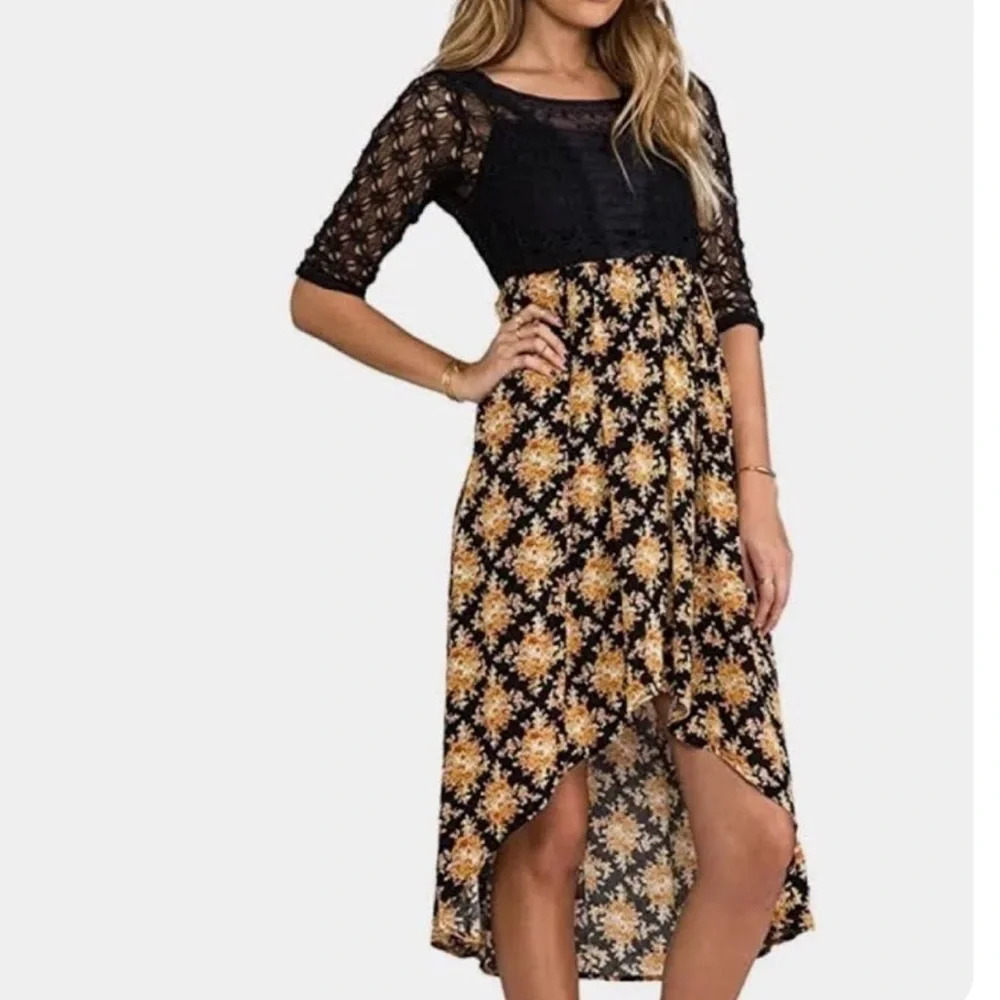 Free People Lonesome Dove Dress in Black Combo Size 0